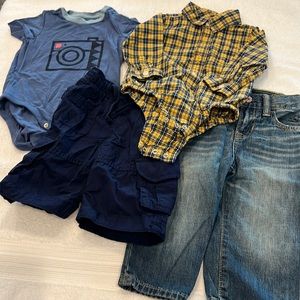 Baby Gap toddlers 12-18m set cargo short, jeans, onesie button down shirt